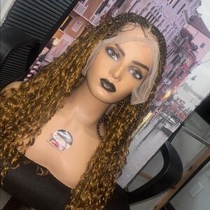 Lace Front Curly  full lace bohemian box braid Wig in Honey Brown - Women Hair